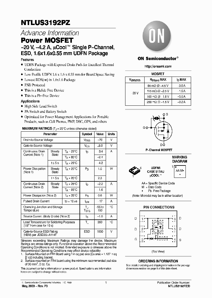 NTLUS3192PZTAG_4633889.PDF Datasheet