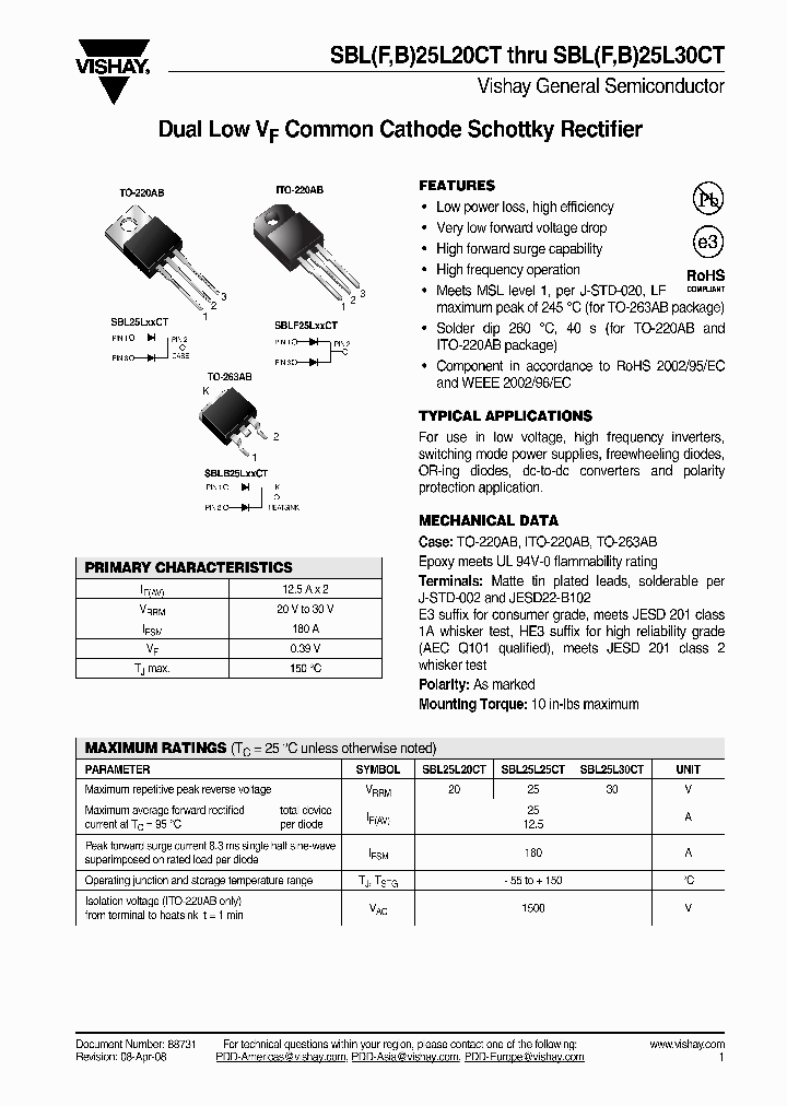 SBLB25L20CT-E3_4256575.PDF Datasheet