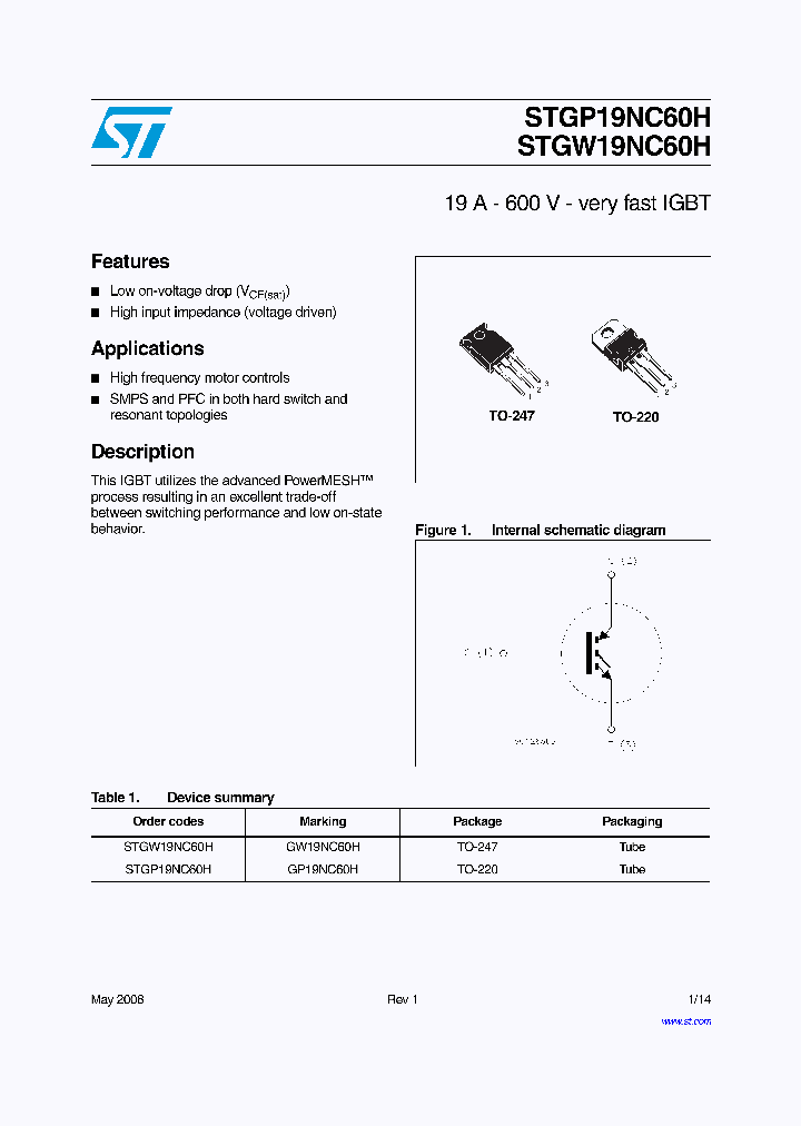 STGW19NC60H_4279412.PDF Datasheet