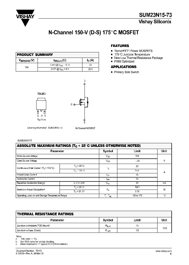 SUM23N15-73_4293530.PDF Datasheet