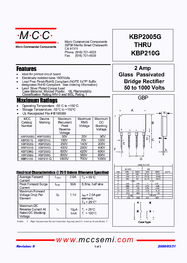 KBP2005G_4931364.PDF Datasheet