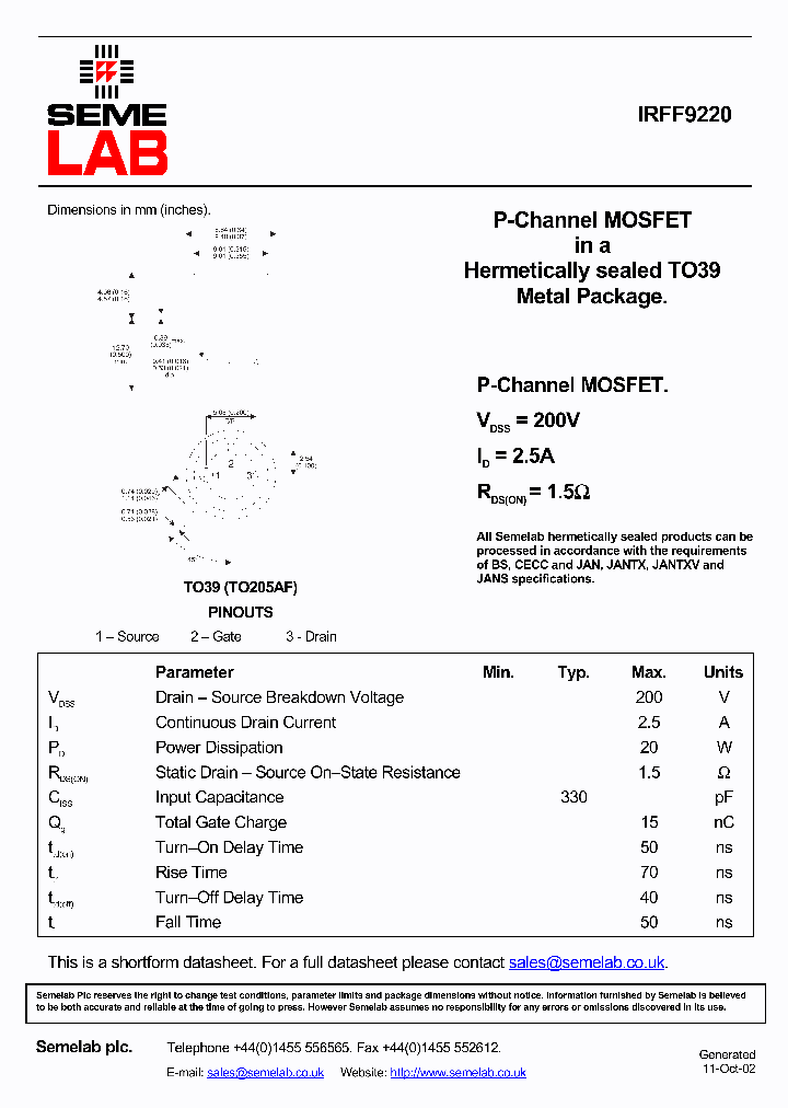 IRFF9220_4932170.PDF Datasheet