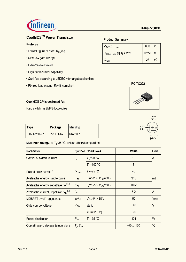 IPI60R250CP_5000112.PDF Datasheet