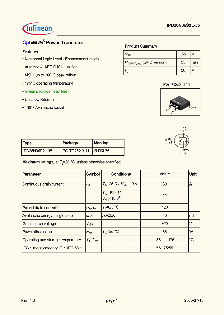 IPD26N06S2L-35_5001544.PDF Datasheet