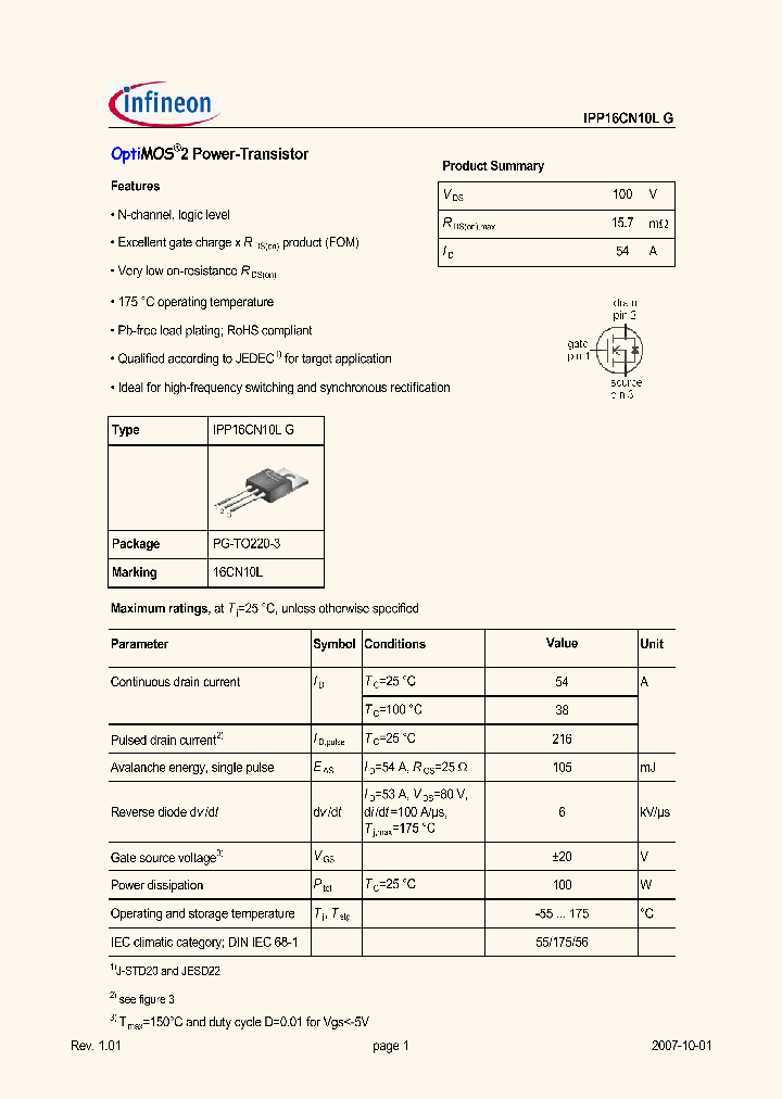 IPP16CN10LG_5017175.PDF Datasheet