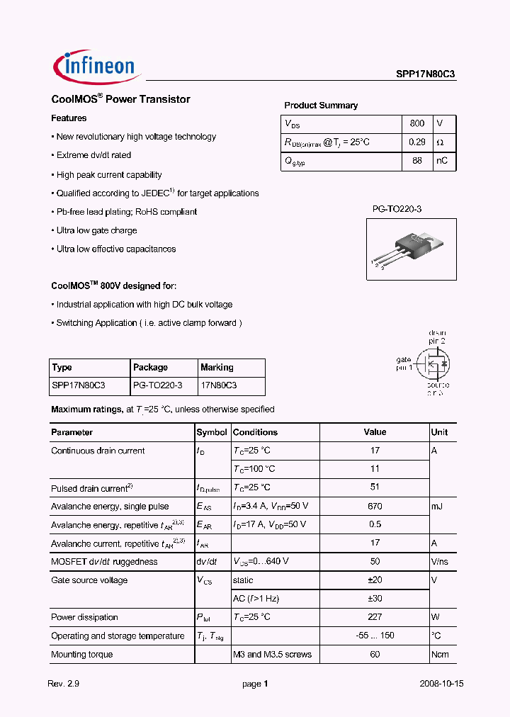 SPP17N80C3_5025878.PDF Datasheet