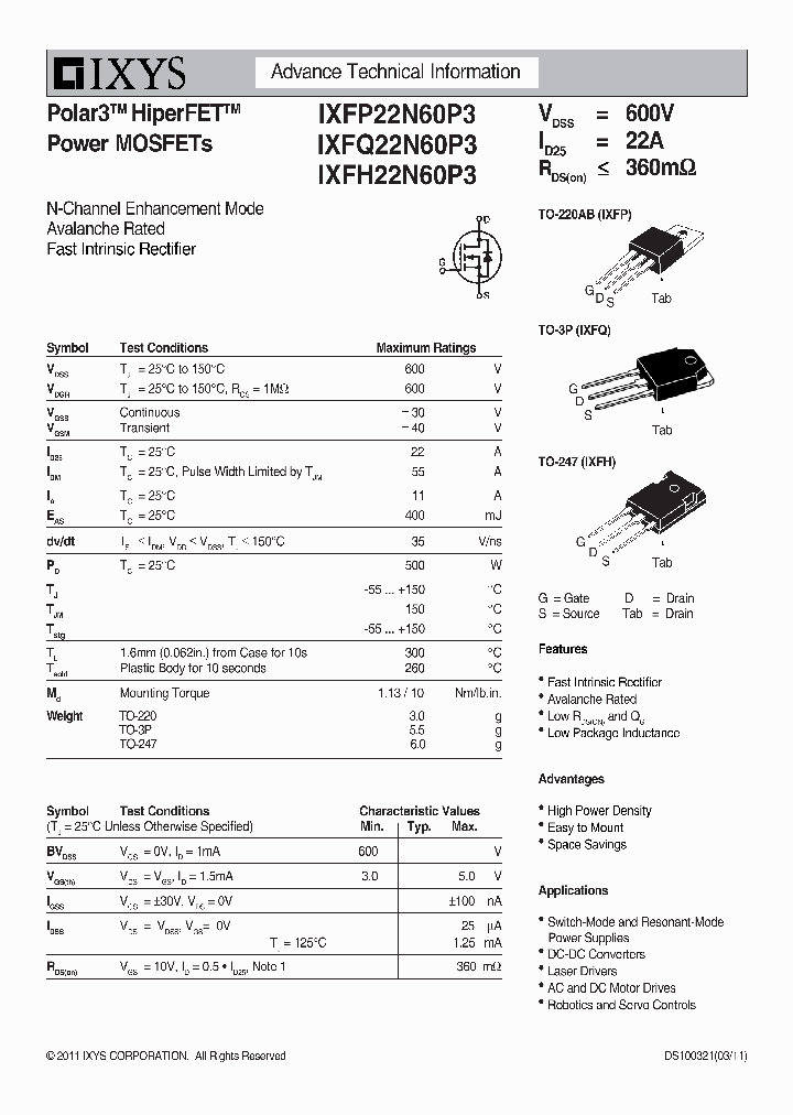 IXFP22N60P3_5067660.PDF Datasheet