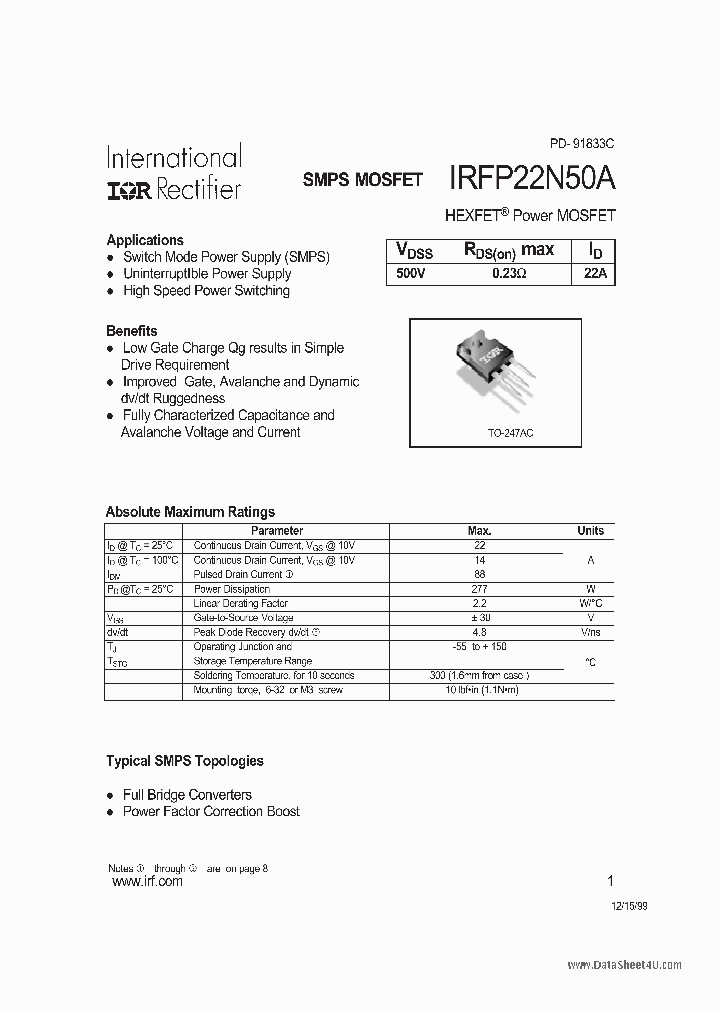 IRFP22N50A_42080.PDF Datasheet