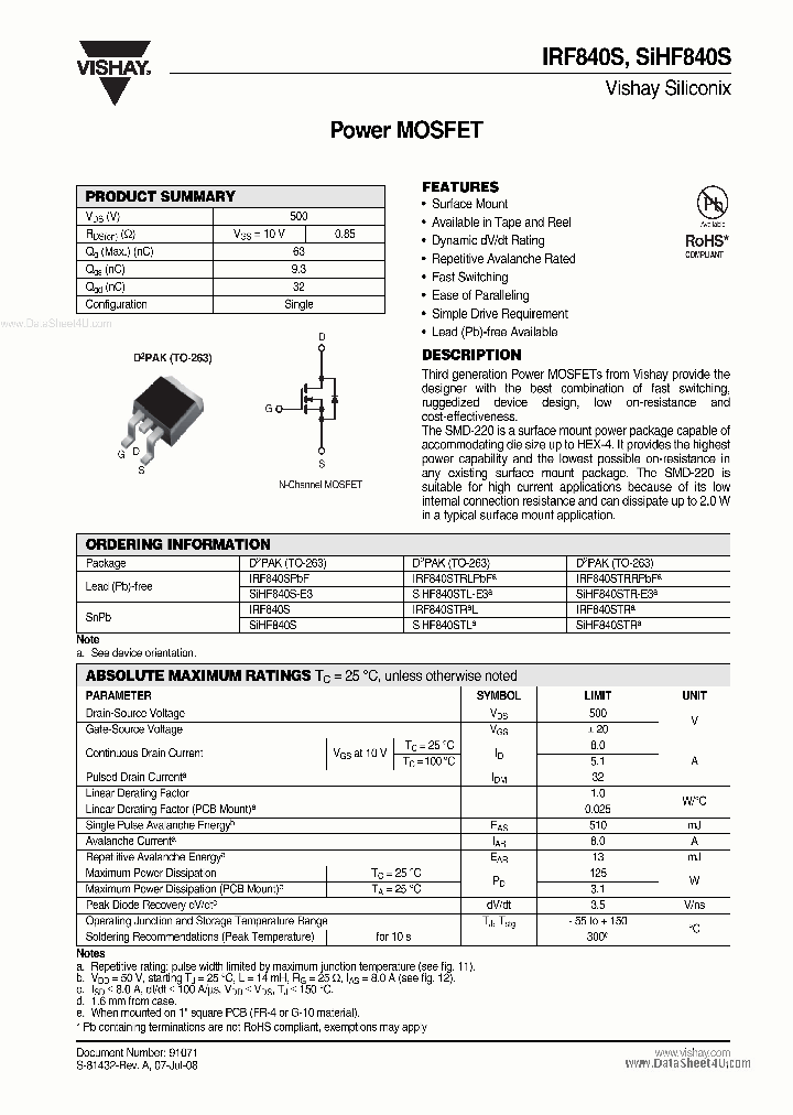 SIHF840S_90783.PDF Datasheet