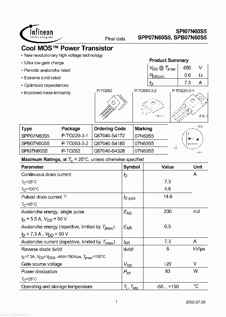 07N60S5_134560.PDF Datasheet