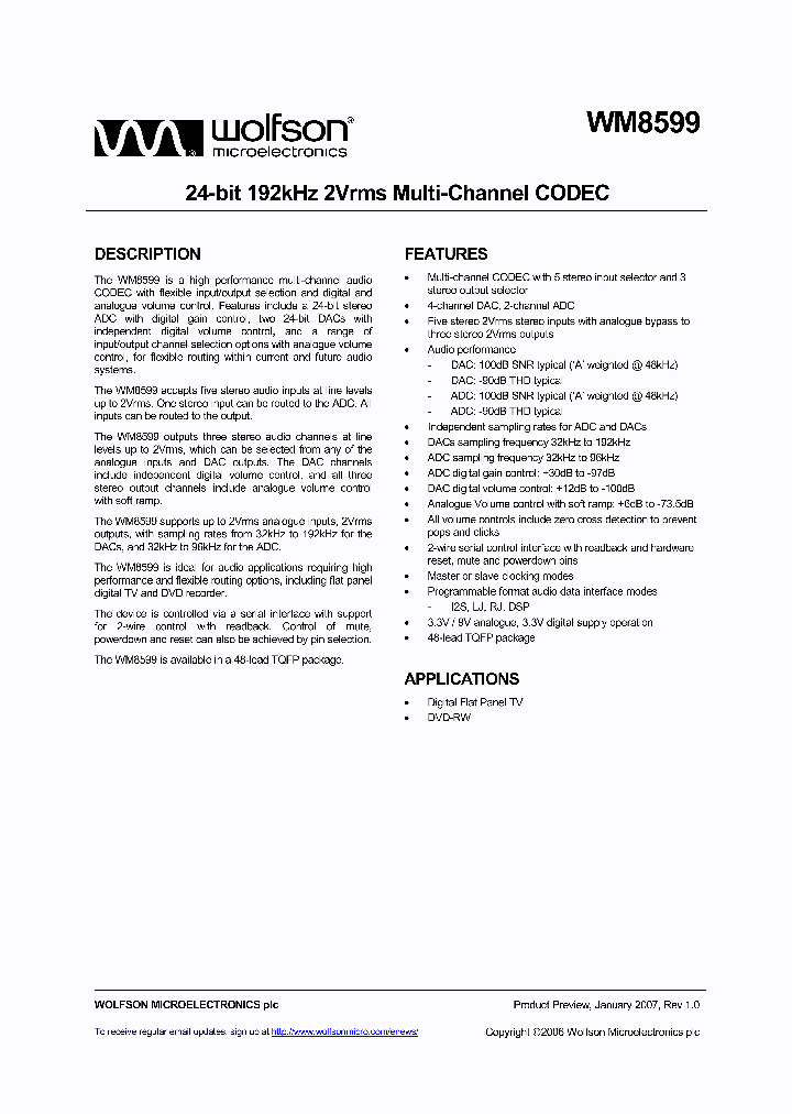 WM8599SEFTRV_260973.PDF Datasheet