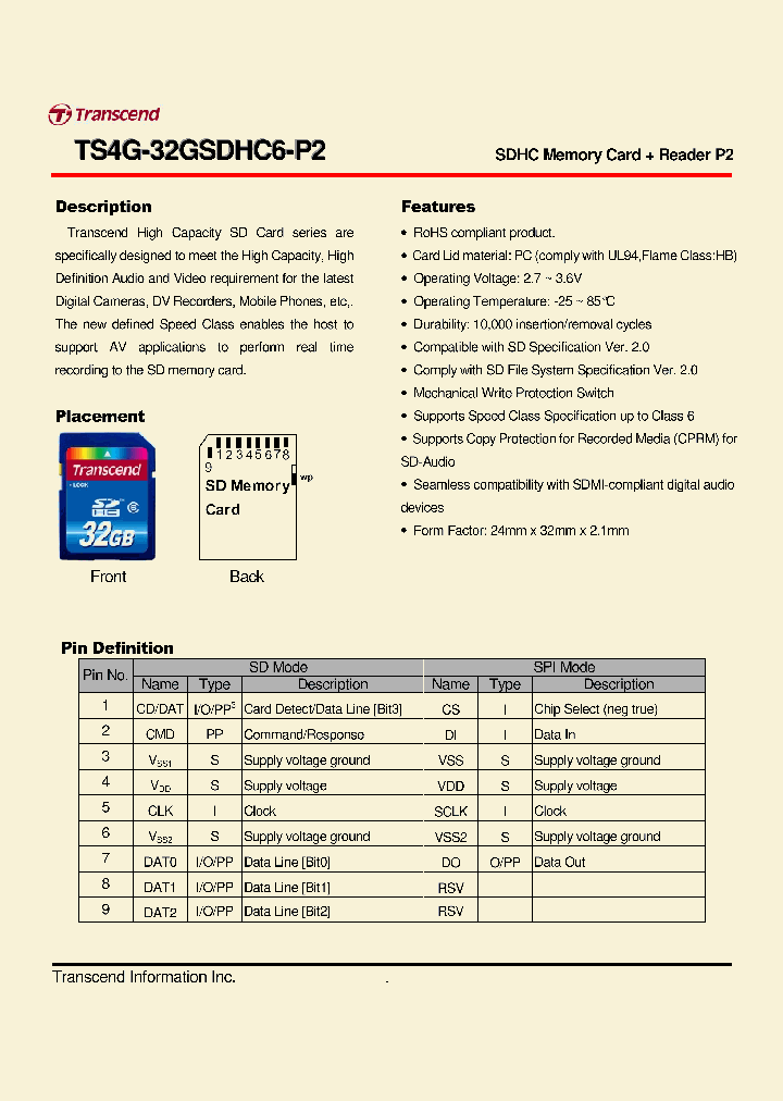 TS16GSDHC6-P2_413304.PDF Datasheet