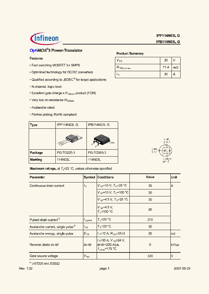 IPP114N03LG_604470.PDF Datasheet