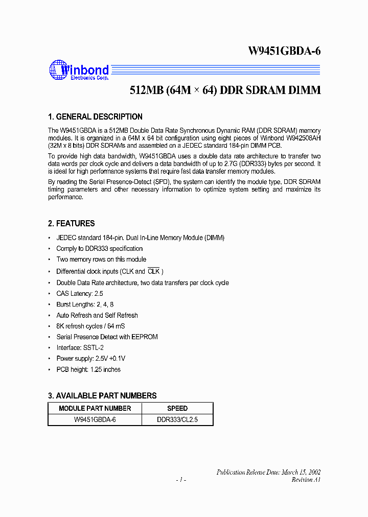 W9451GBDA-6_353429.PDF Datasheet