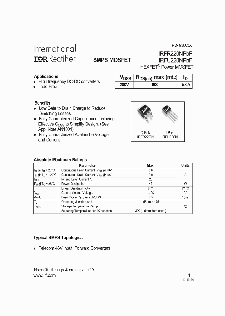 IRFR220NPBF_378431.PDF Datasheet