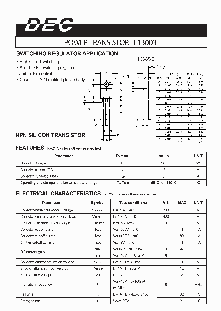 E13003TO-220_465452.PDF Datasheet