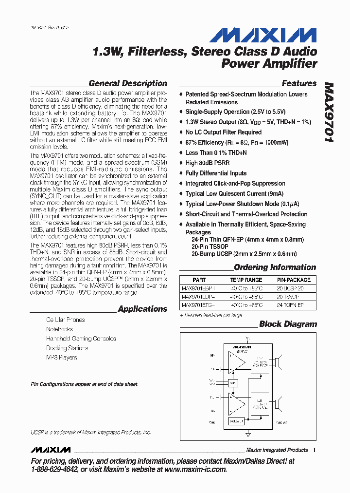 MAX9701EUP_799683.PDF Datasheet