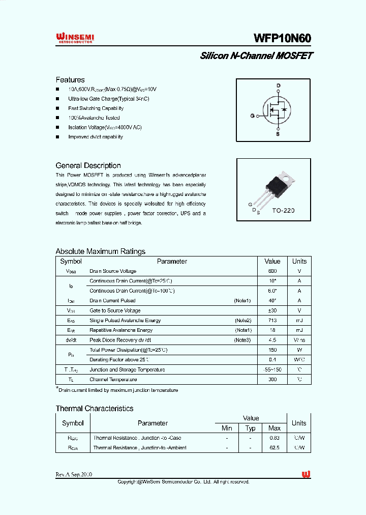 WFP10N60_452230.PDF Datasheet