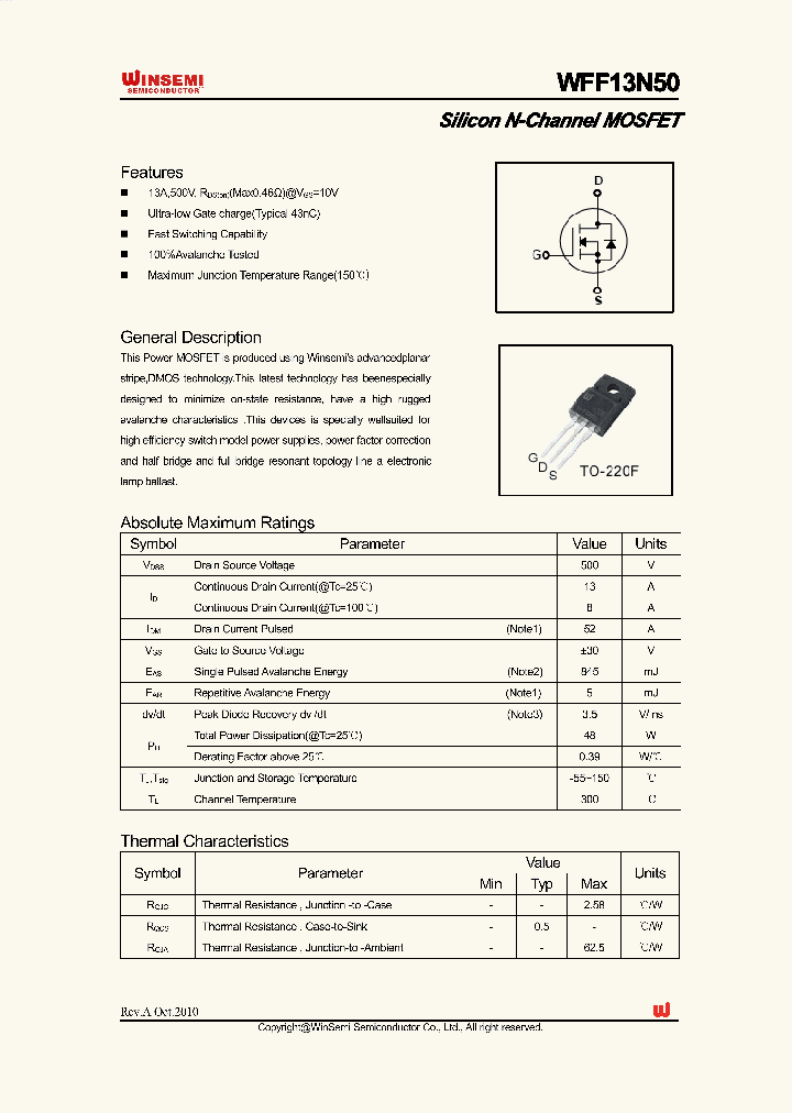 WFF13N50_452217.PDF Datasheet