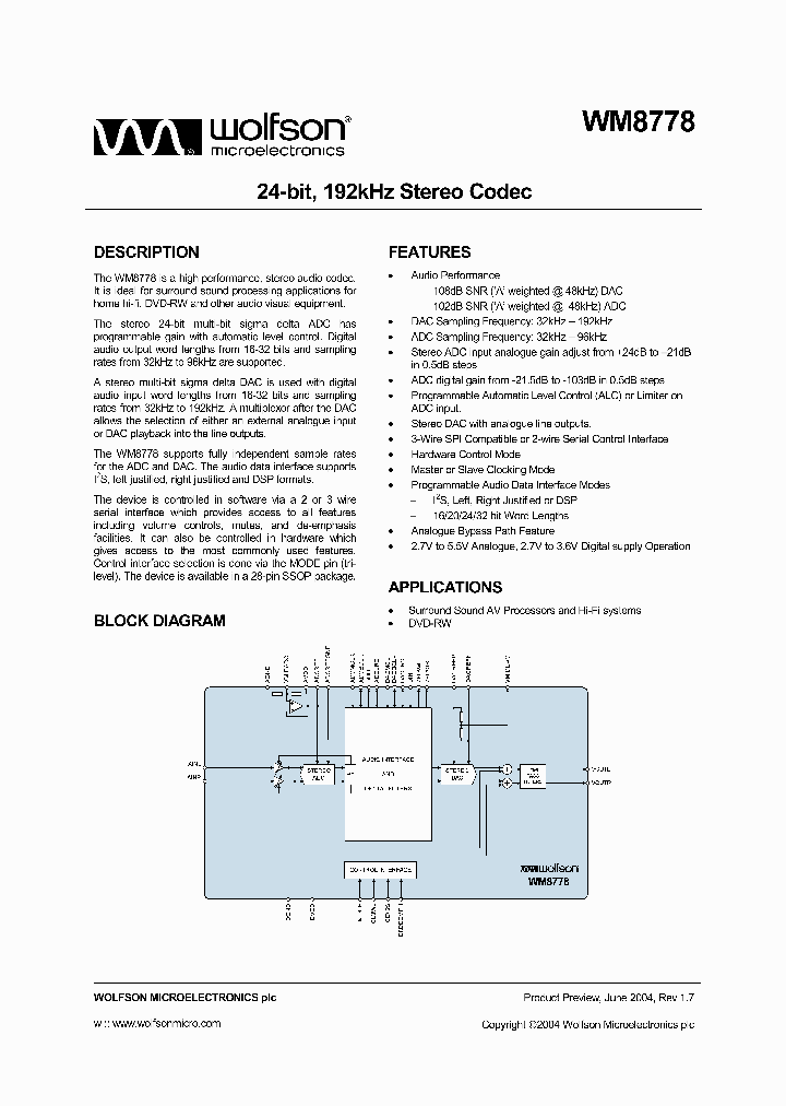 WM8778SEDSR_773813.PDF Datasheet