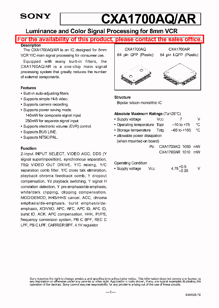 CXA1700AQAR_1321442.PDF Datasheet