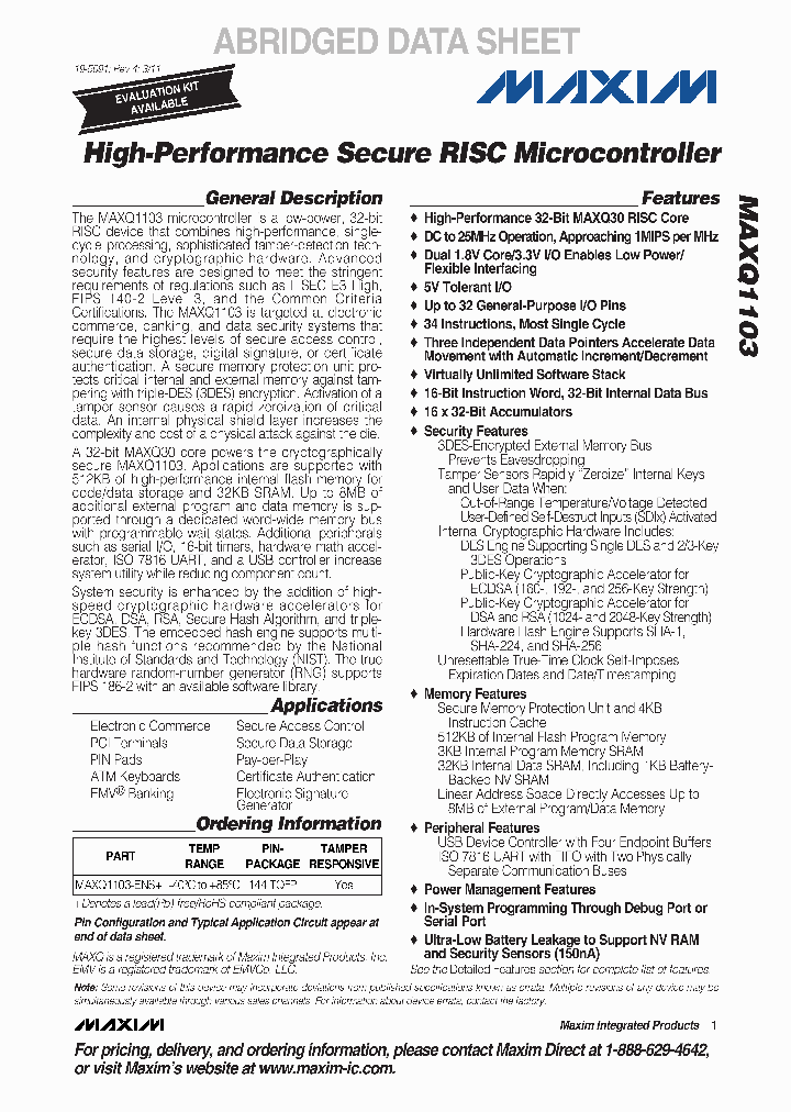 MAXQ1103-ENS_1433420.PDF Datasheet