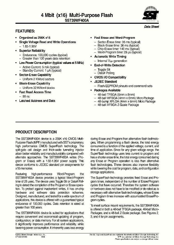 SST39WF400A-90-4C-C1QE_1019434.PDF Datasheet