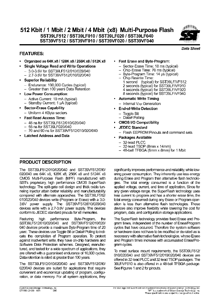 SST39VF010-90-4I-WK_1019998.PDF Datasheet