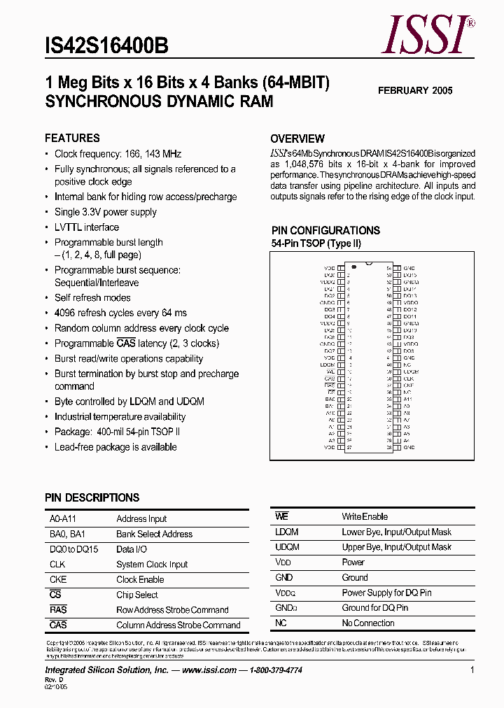 IS42S16400B-6TL_1678918.PDF Datasheet