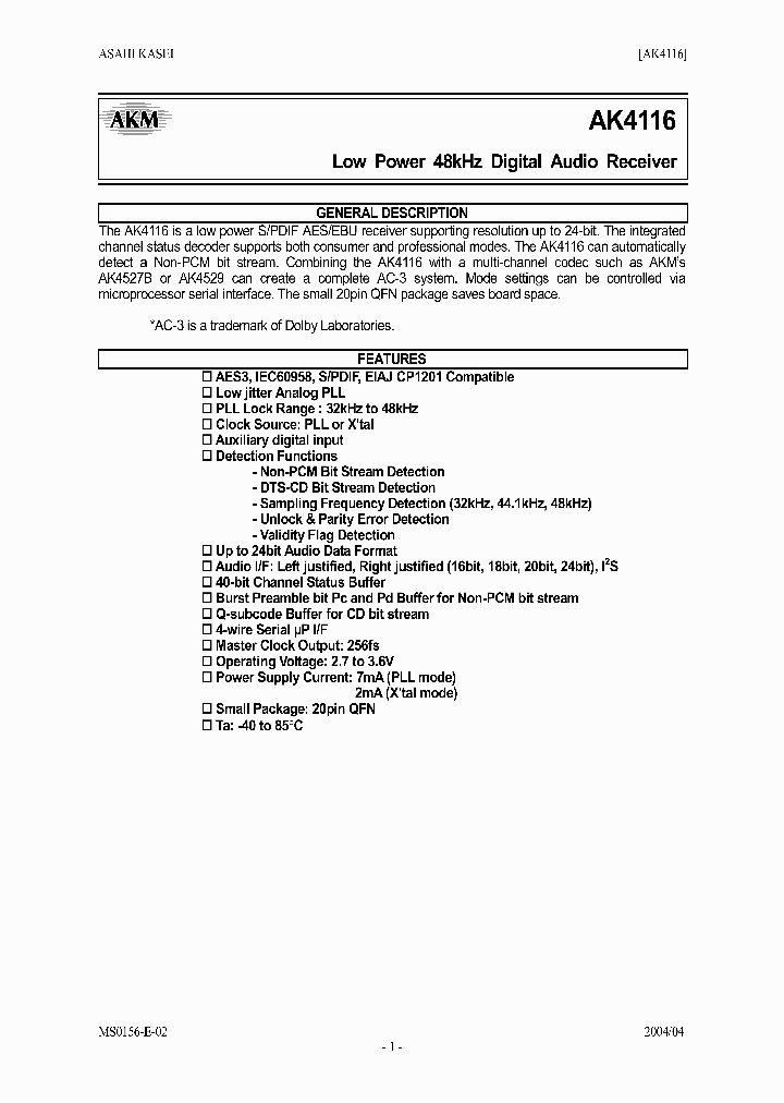 AK4116_1536821.PDF Datasheet