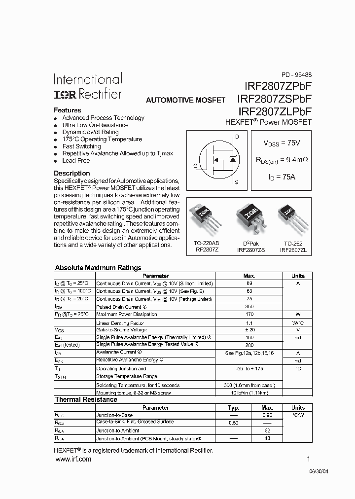 IRF2807ZSPBF_1573284.PDF Datasheet