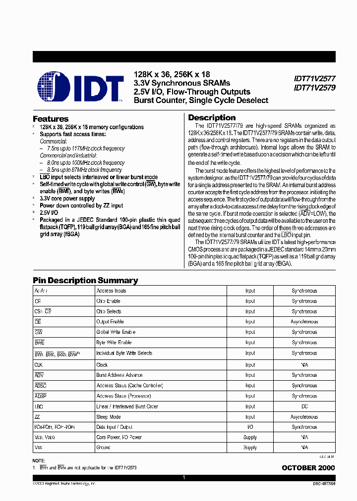IDT71V2577_1617742.PDF Datasheet