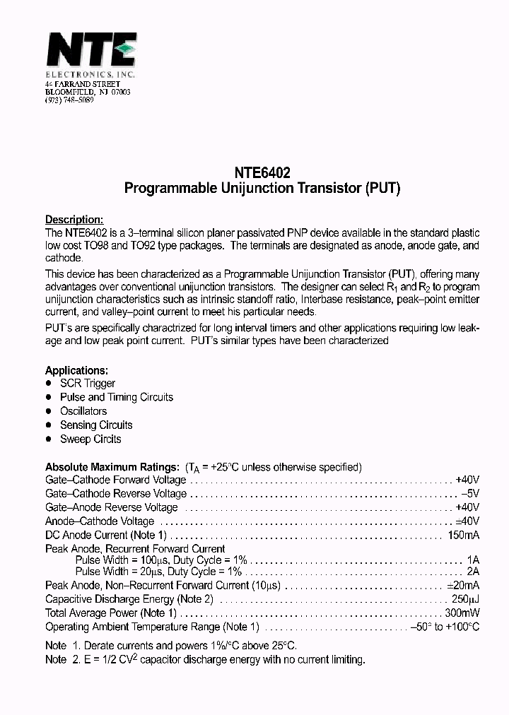 NTE6402_1931141.PDF Datasheet