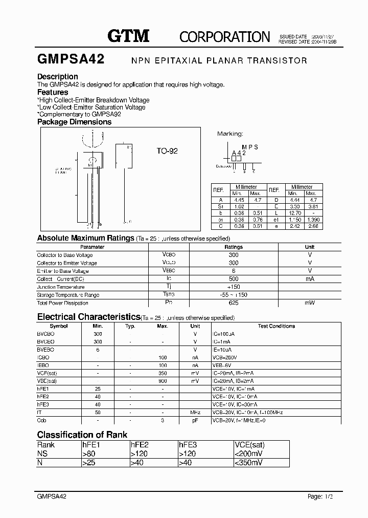 GMPSA42_1992875.PDF Datasheet