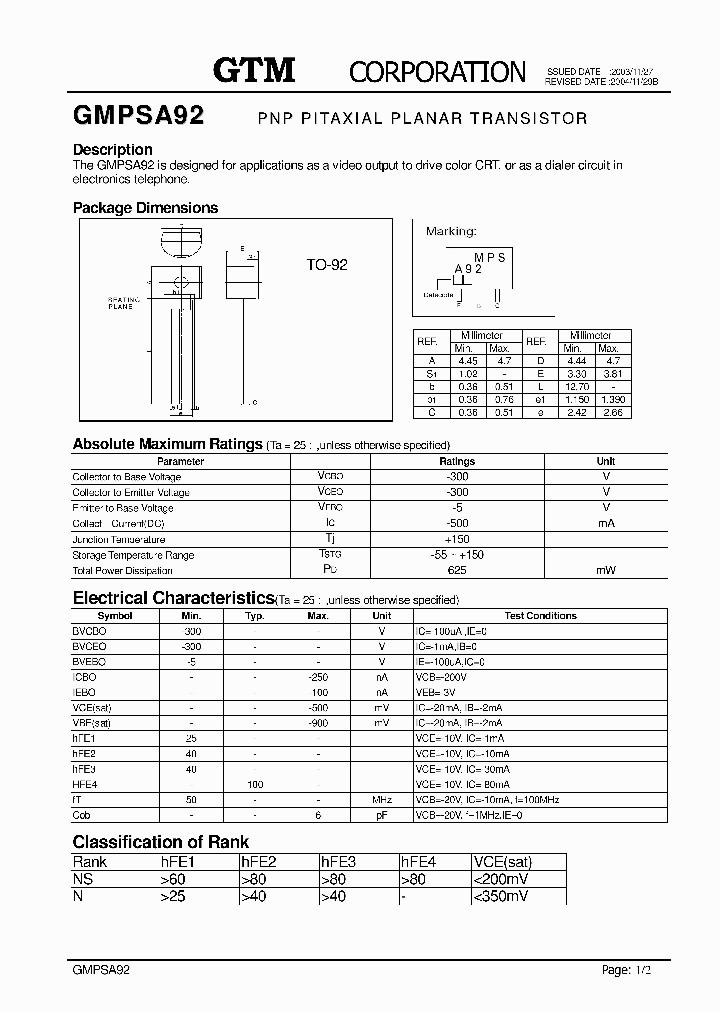 GMPSA92_1992886.PDF Datasheet