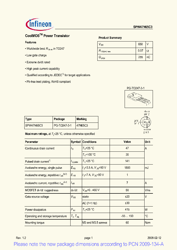 SPW47N65C3_2205839.PDF Datasheet