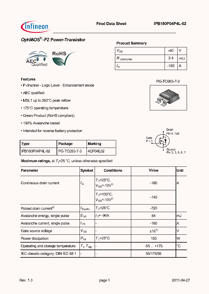 IPB180P04P4L-02_2217830.PDF Datasheet