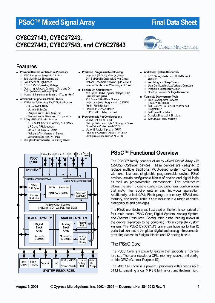 CY8C27643-24LFXIT_2238507.PDF Datasheet