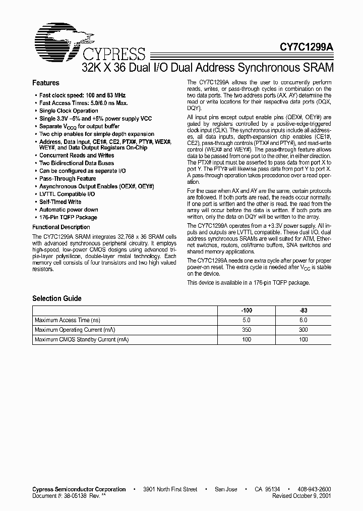 CY7C1299A-83AC_2246104.PDF Datasheet