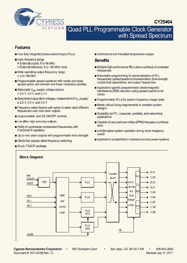 CY25404ZXI-XXX_2284190.PDF Datasheet