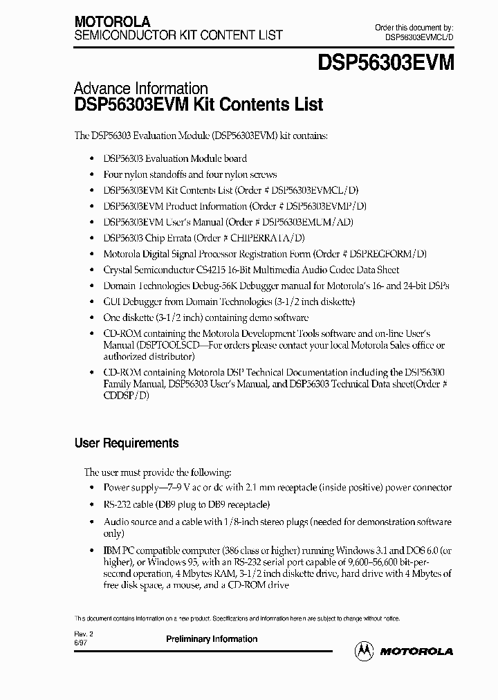 DSP56303EVMCL_2296389.PDF Datasheet