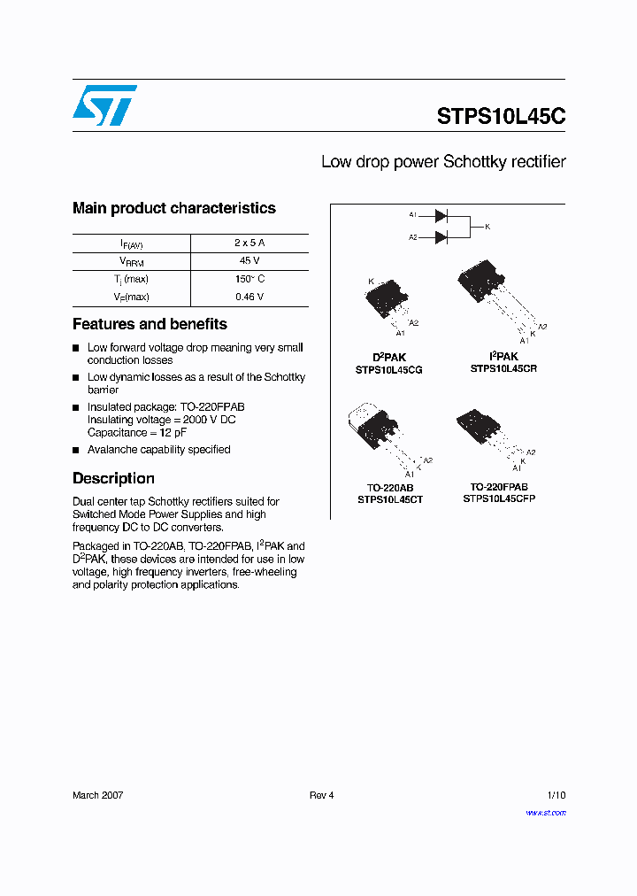 STPS10L45CR_2613827.PDF Datasheet