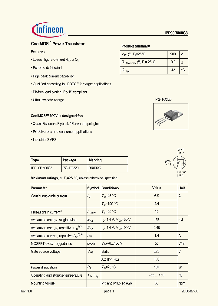 IPP90R800C3_2770639.PDF Datasheet