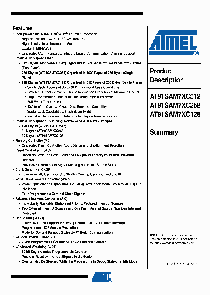 AT91SAM7XC256-CU_2800708.PDF Datasheet