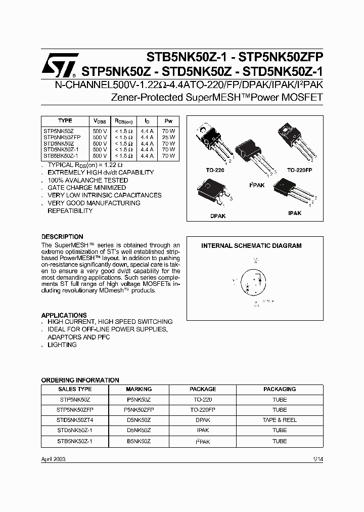 STD5NK50Z_2872100.PDF Datasheet