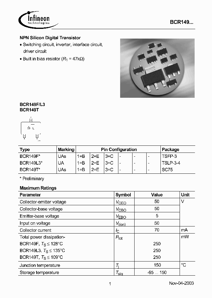 BCR149L3_2875230.PDF Datasheet