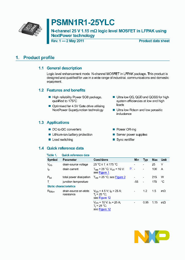 PSMN1R1-25YLC_2910434.PDF Datasheet