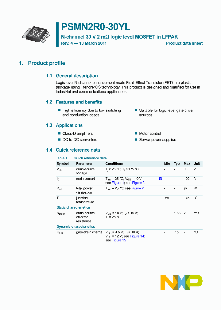 PSMN2R0-30YL_2910443.PDF Datasheet