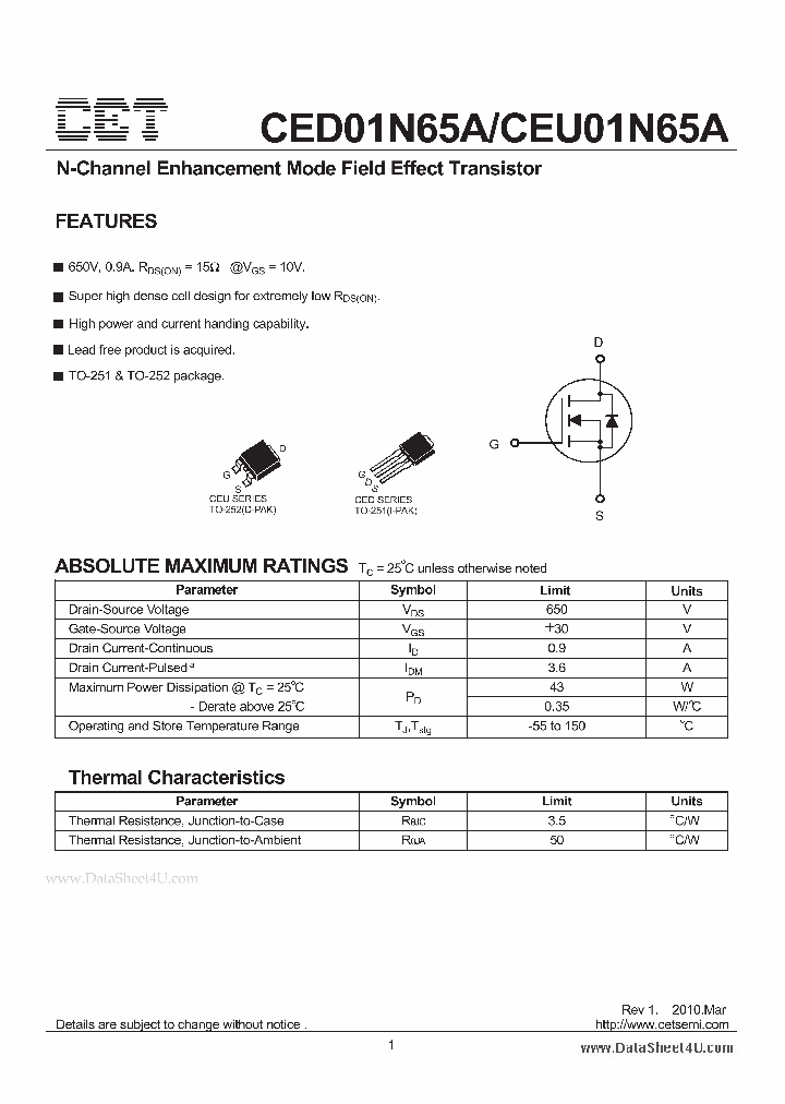 CED01N65A_2943937.PDF Datasheet