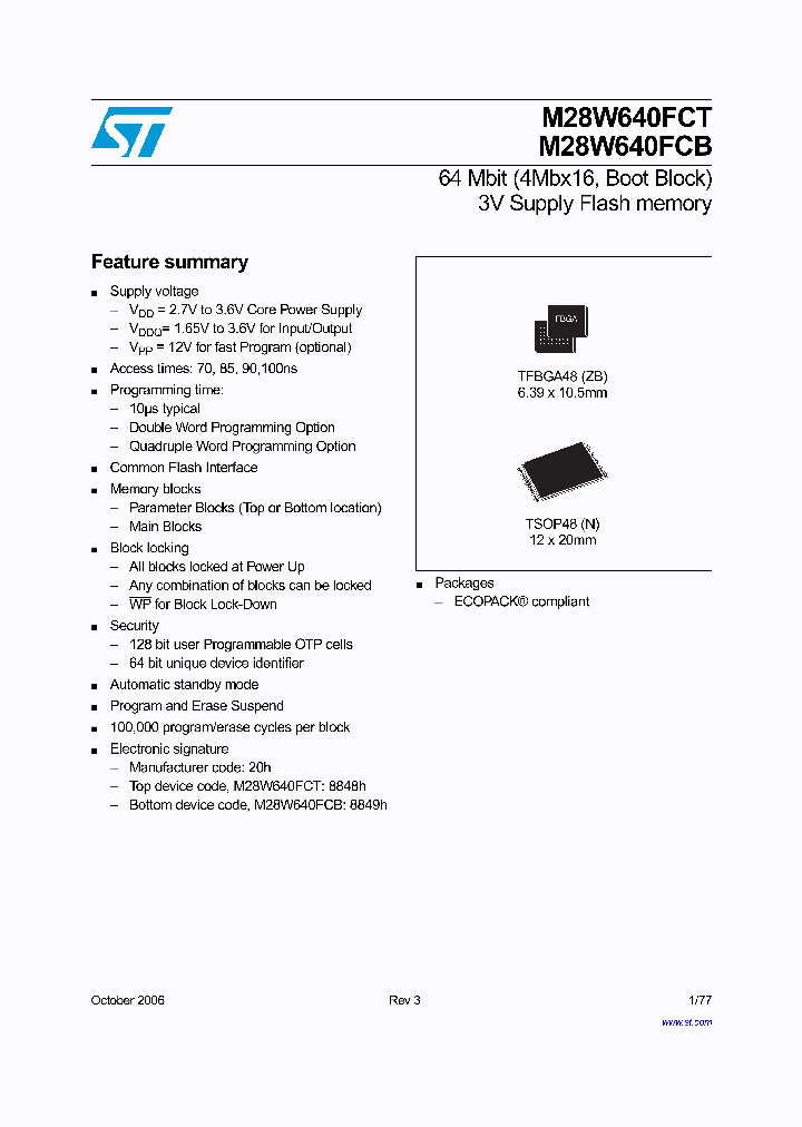 M28W640FCB10ZB6F_3130528.PDF Datasheet